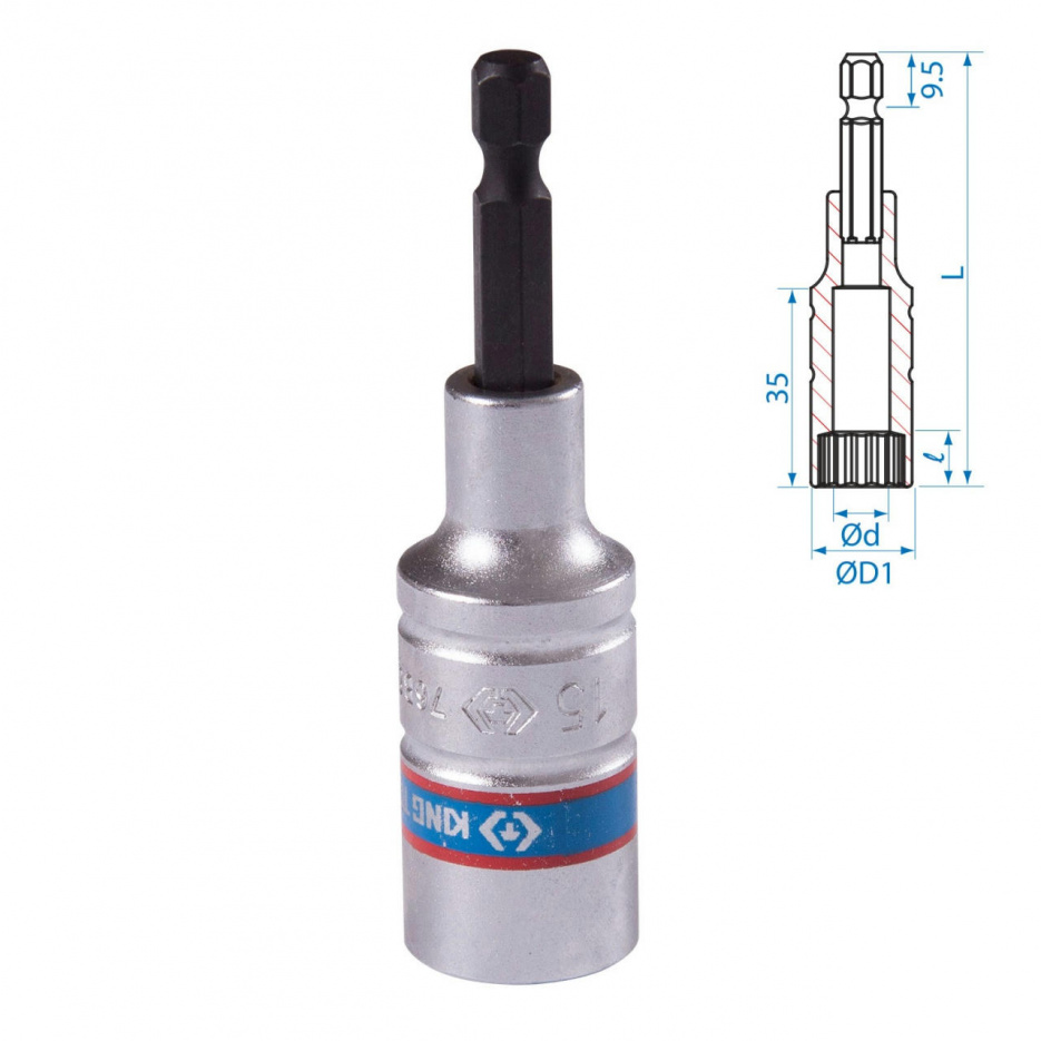 Головка для шуруповерта двенадцатигранная 1/4", 15 мм, L = 80 мм KING TONY 76B815M